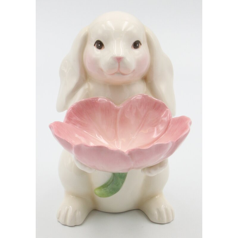 Porcelain Figurine Of A Lady In The Garden Holding A Pink Flower sale With A Rabbit